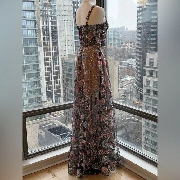 🆕 BRONX & BANCO 🧿 NWOT Midnight Embroidered Floral & Pearl Gown, Sz XS US 2 - Picture 10 of 16